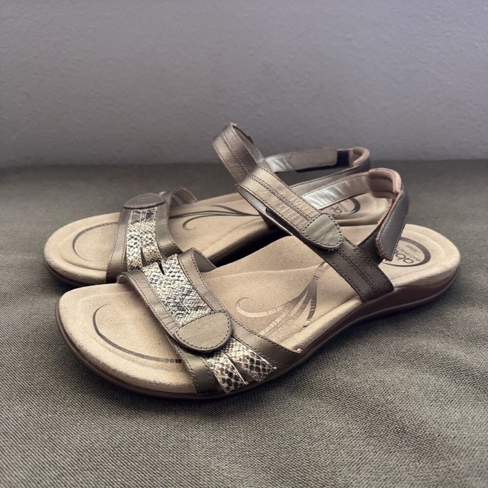 Abeo Brynn Womens Size 9M Metallic Bronze Snake Leather Comfort Strappy Sandals